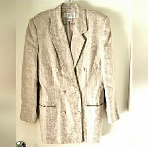 Vintage 90s Liz Claiborne Jacket Blazer Size 4 Small Cream Linen Flowers CL8